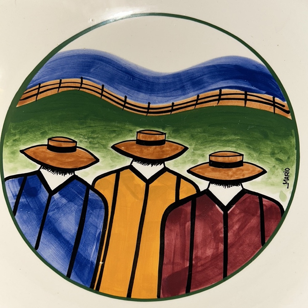 Vintage Ranchero Horsemen Gaetano Pottery USA Large 12 3/8” Bowl Signed - Picture 2 of 11